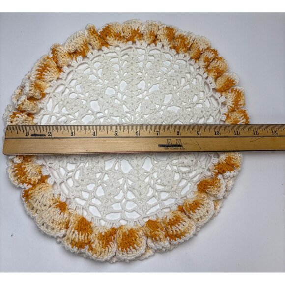 Handmade Crochet Lace Doily White & Yellow Gradient 13" Table Décor Vintage Char - Picture 5 of 15